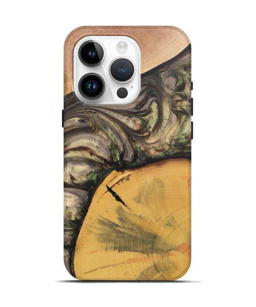 iPhone 15 Pro Wood+Resin Live Edge Phone Case - Mathew (Green, 695919)