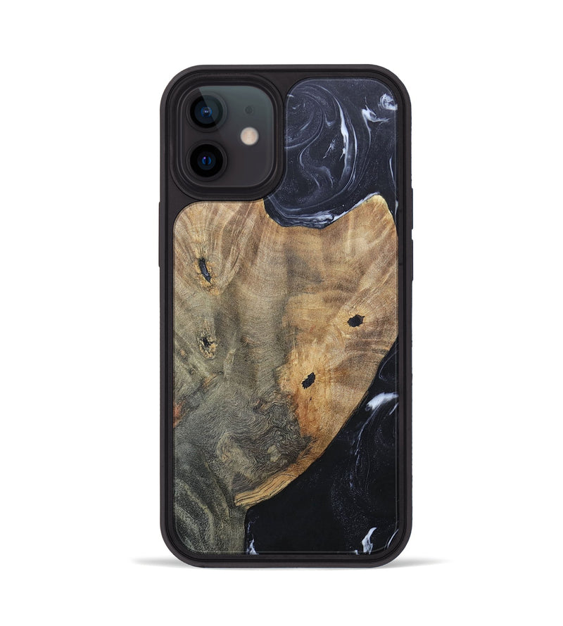 iPhone 12 Wood+Resin Phone Case - Karl (Black & White, 695938)