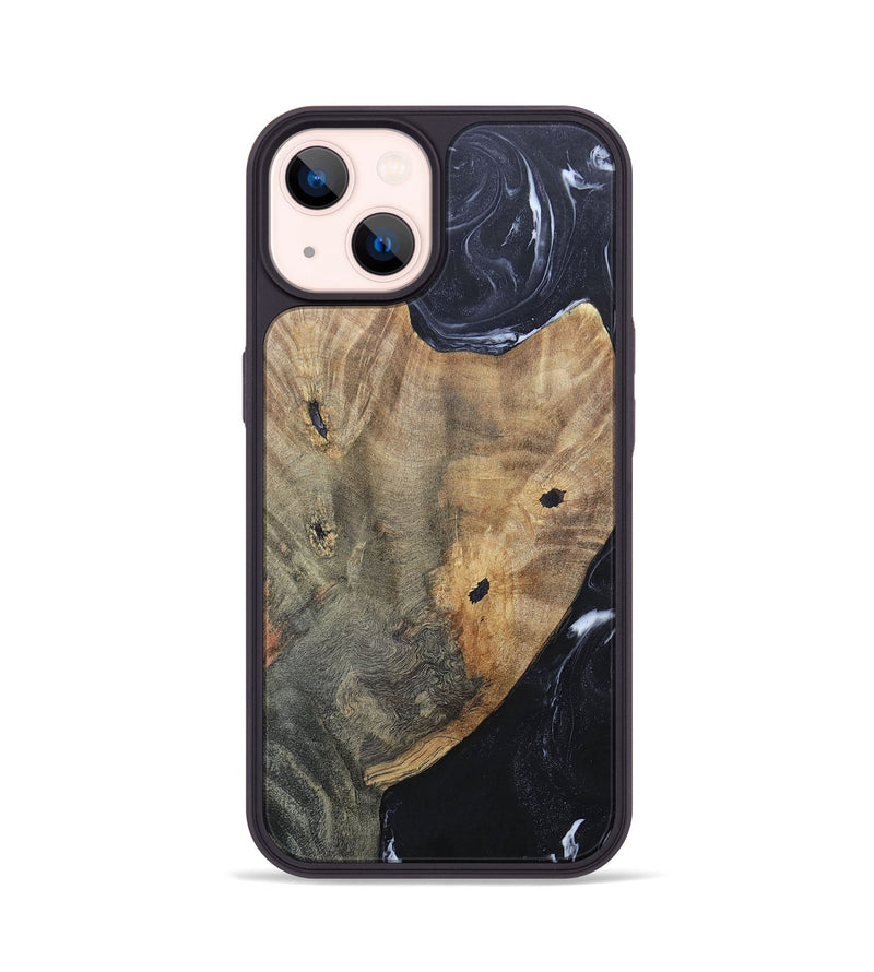 iPhone 14 Wood+Resin Phone Case - Karl (Black & White, 695938)