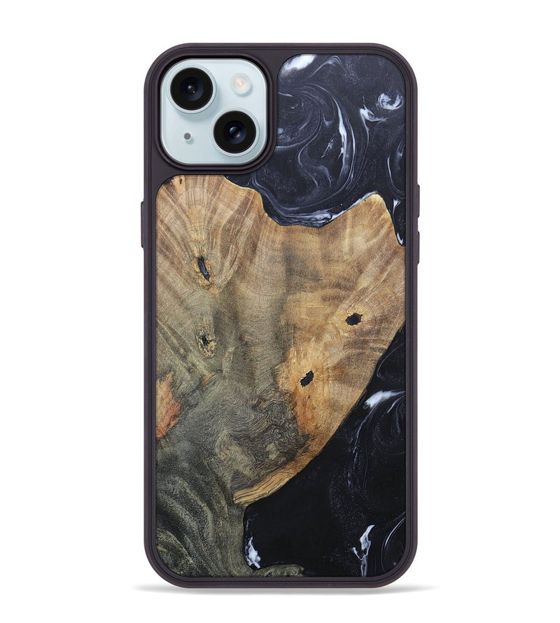 iPhone 15 Plus Wood+Resin Phone Case - Karl (Black & White, 695938)