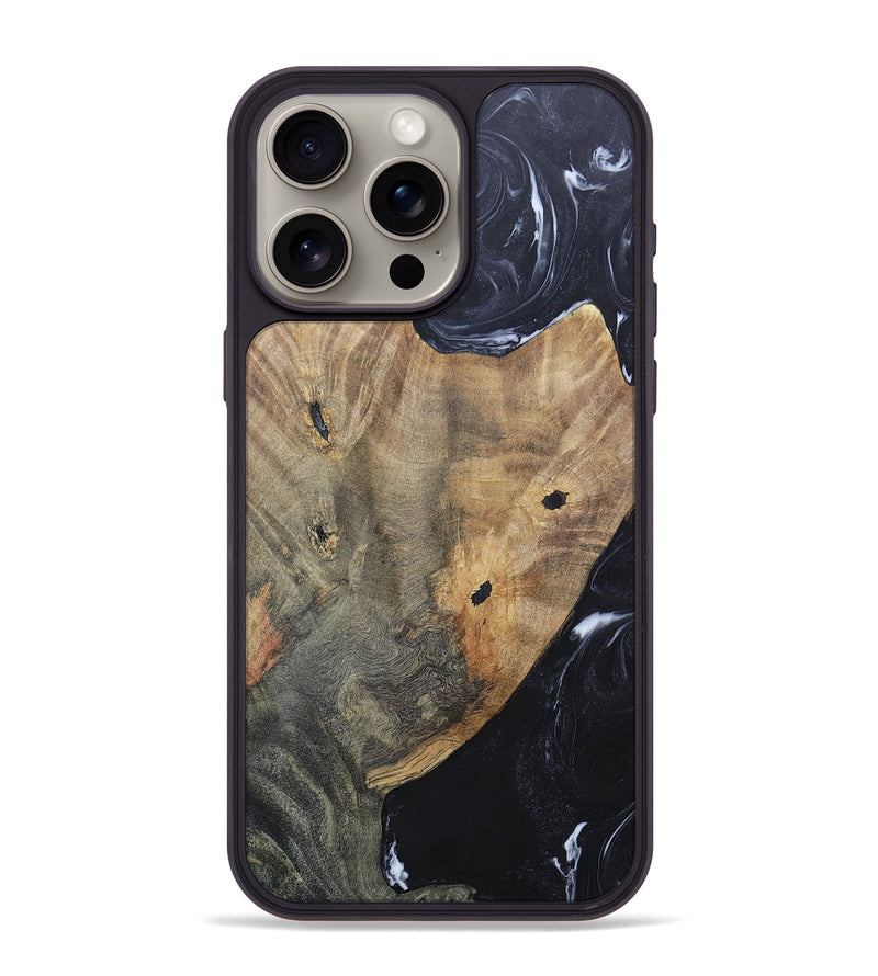 iPhone 15 Pro Max Wood+Resin Phone Case - Karl (Black & White, 695938)