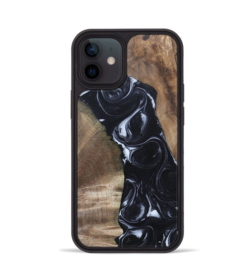 iPhone 12 Wood+Resin Phone Case - Sharyn (Black & White, 695939)