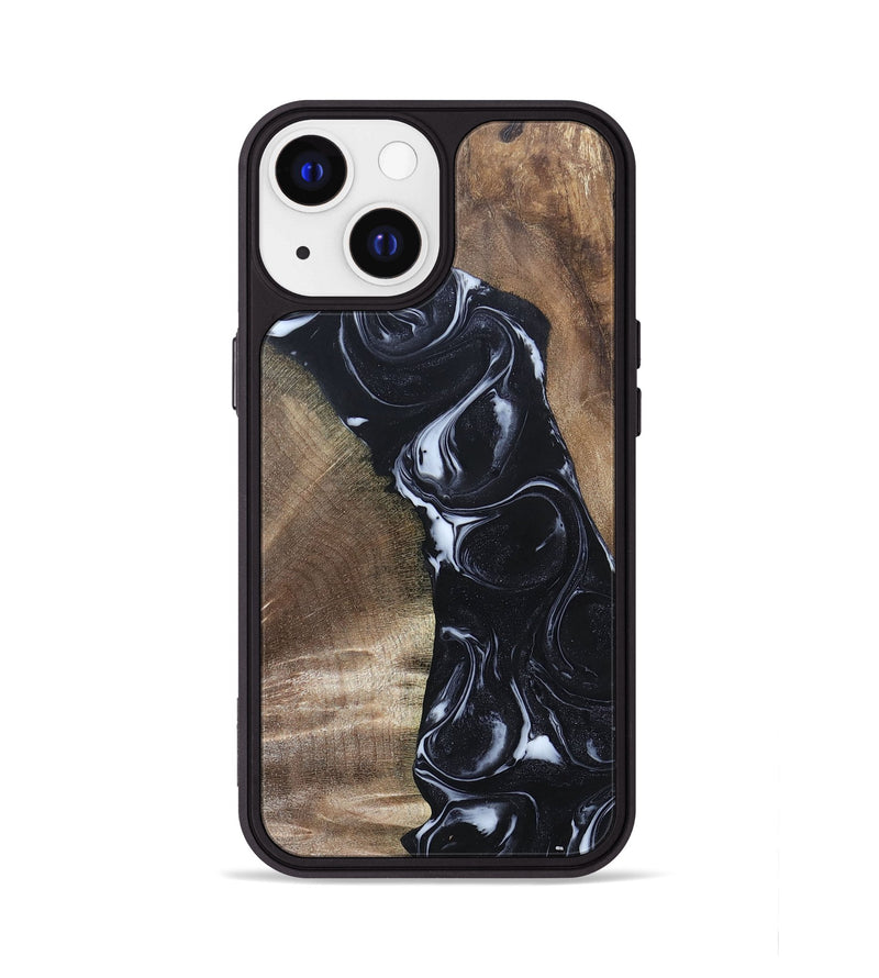 iPhone 13 Wood+Resin Phone Case - Sharyn (Black & White, 695939)