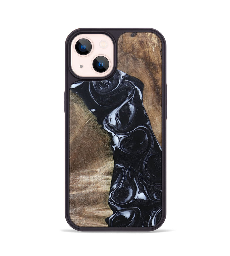 iPhone 14 Wood+Resin Phone Case - Sharyn (Black & White, 695939)