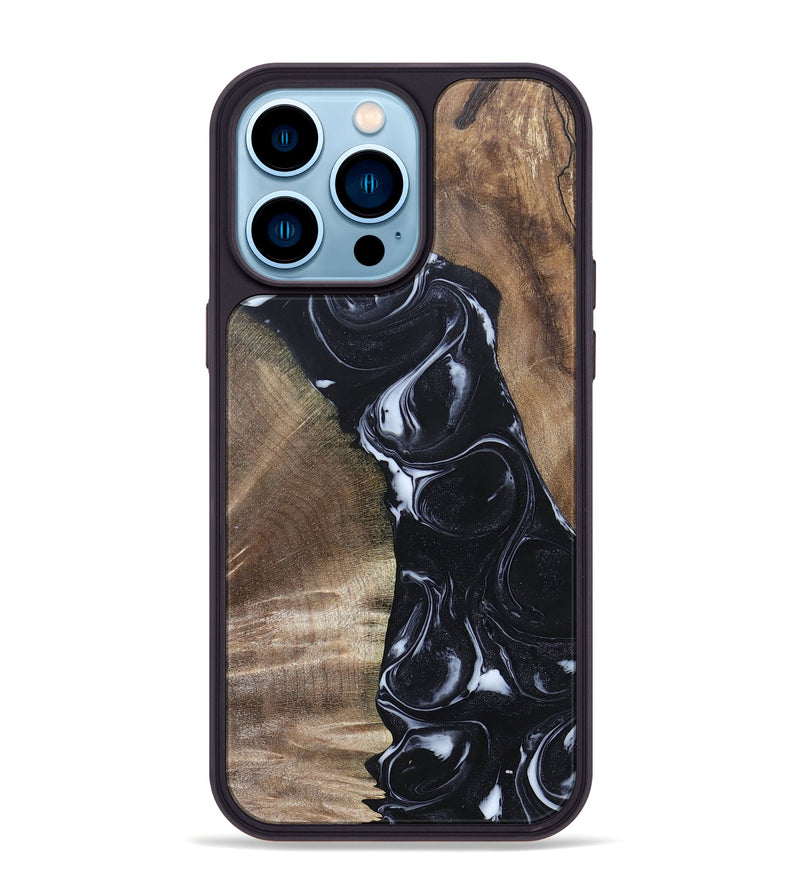 iPhone 14 Pro Max Wood+Resin Phone Case - Sharyn (Black & White, 695939)