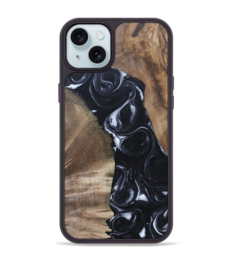 iPhone 15 Plus Wood+Resin Phone Case - Sharyn (Black & White, 695939)