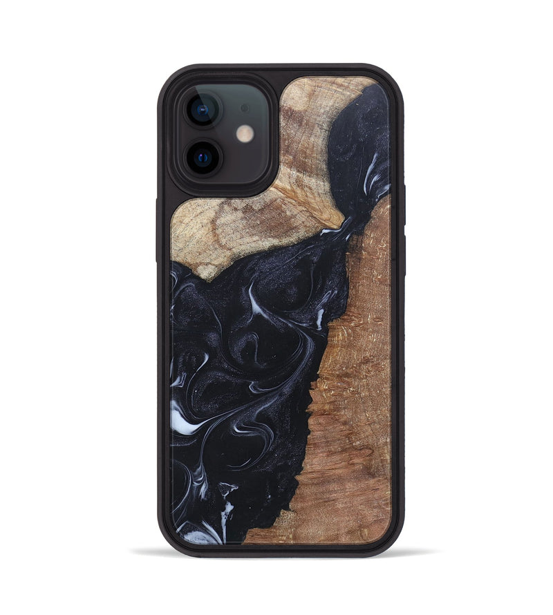 iPhone 12 Wood+Resin Phone Case - Roxanne (Black & White, 695944)