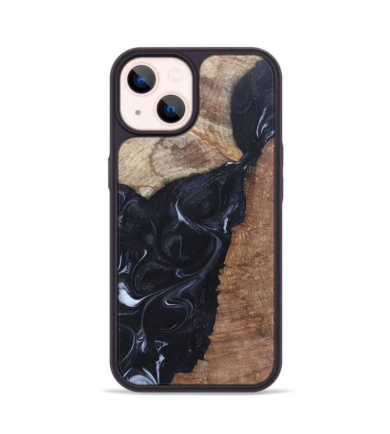 iPhone 14 Wood+Resin Phone Case - Roxanne (Black & White, 695944)