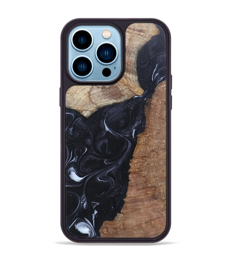 iPhone 14 Pro Max Wood+Resin Phone Case - Roxanne (Black & White, 695944)