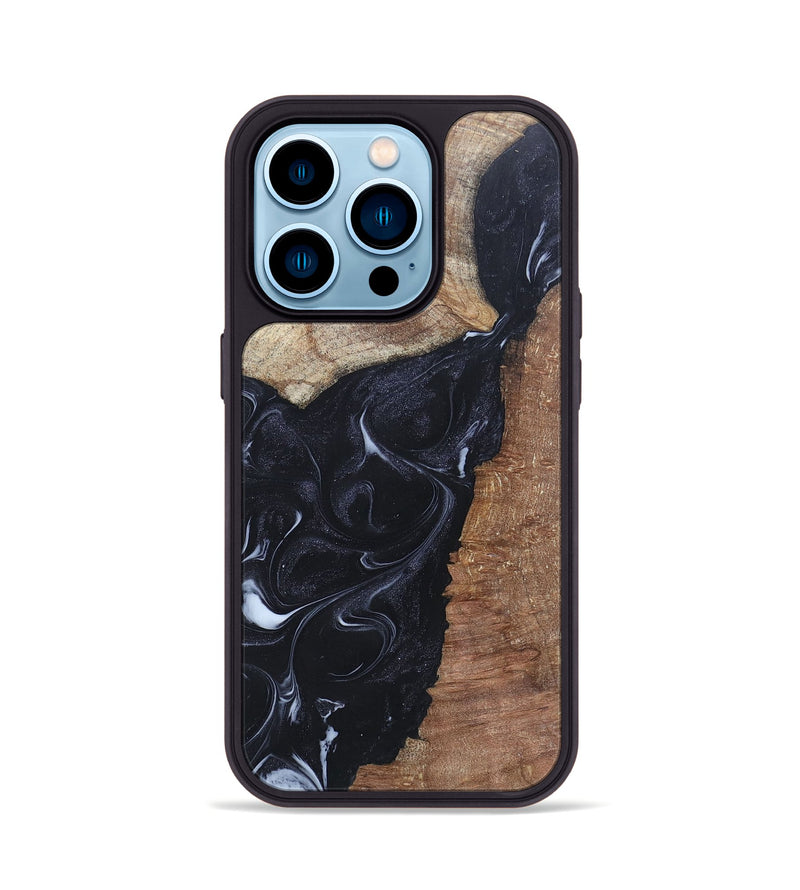 iPhone 14 Pro Wood+Resin Phone Case - Roxanne (Black & White, 695944)