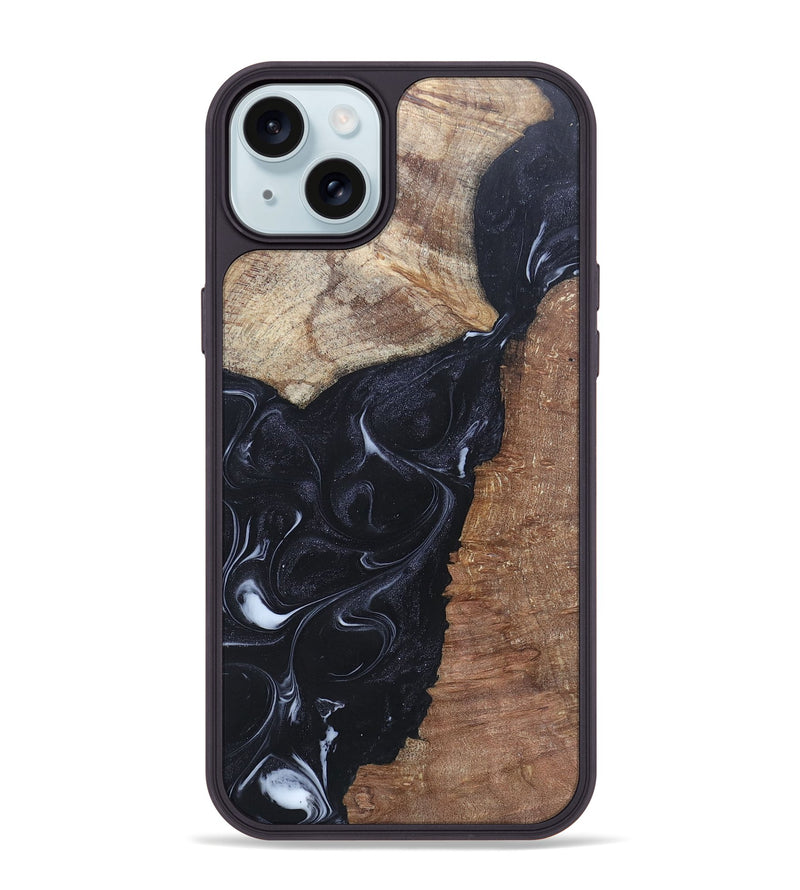 iPhone 15 Plus Wood+Resin Phone Case - Roxanne (Black & White, 695944)