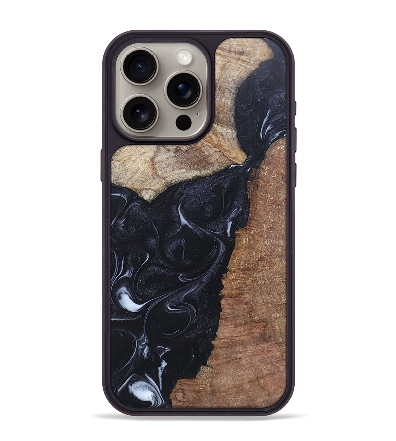 iPhone 15 Pro Max Wood+Resin Phone Case - Roxanne (Black & White, 695944)