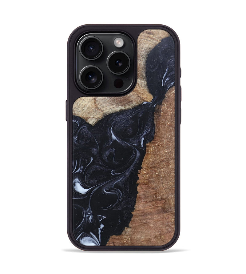 iPhone 15 Pro Wood+Resin Phone Case - Roxanne (Black & White, 695944)