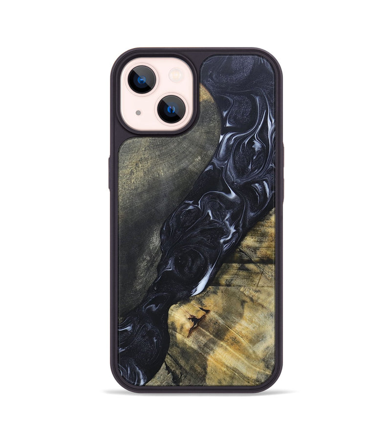 iPhone 14 Wood+Resin Phone Case - Alexandra (Black & White, 695946)