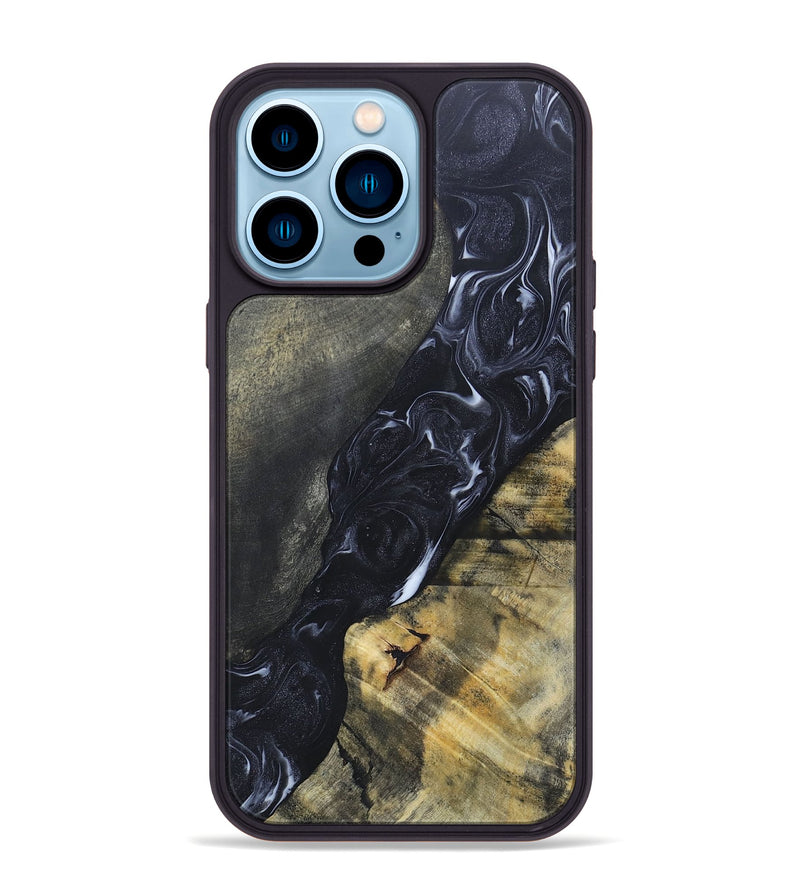 iPhone 14 Pro Max Wood+Resin Phone Case - Alexandra (Black & White, 695946)