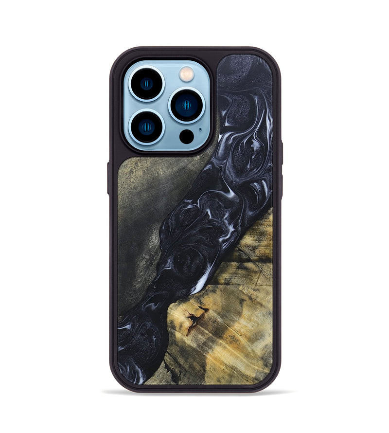 iPhone 14 Pro Wood+Resin Phone Case - Alexandra (Black & White, 695946)