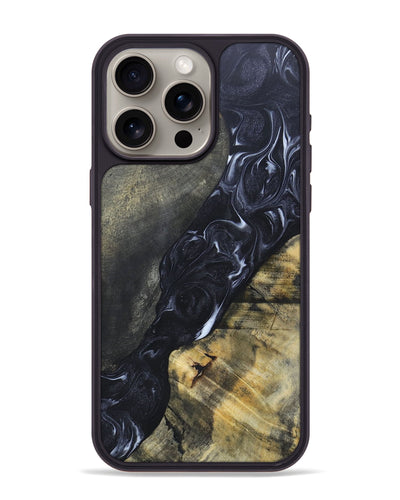 iPhone 15 Pro Max Wood+Resin Phone Case - Alexandra (Black & White, 695946)