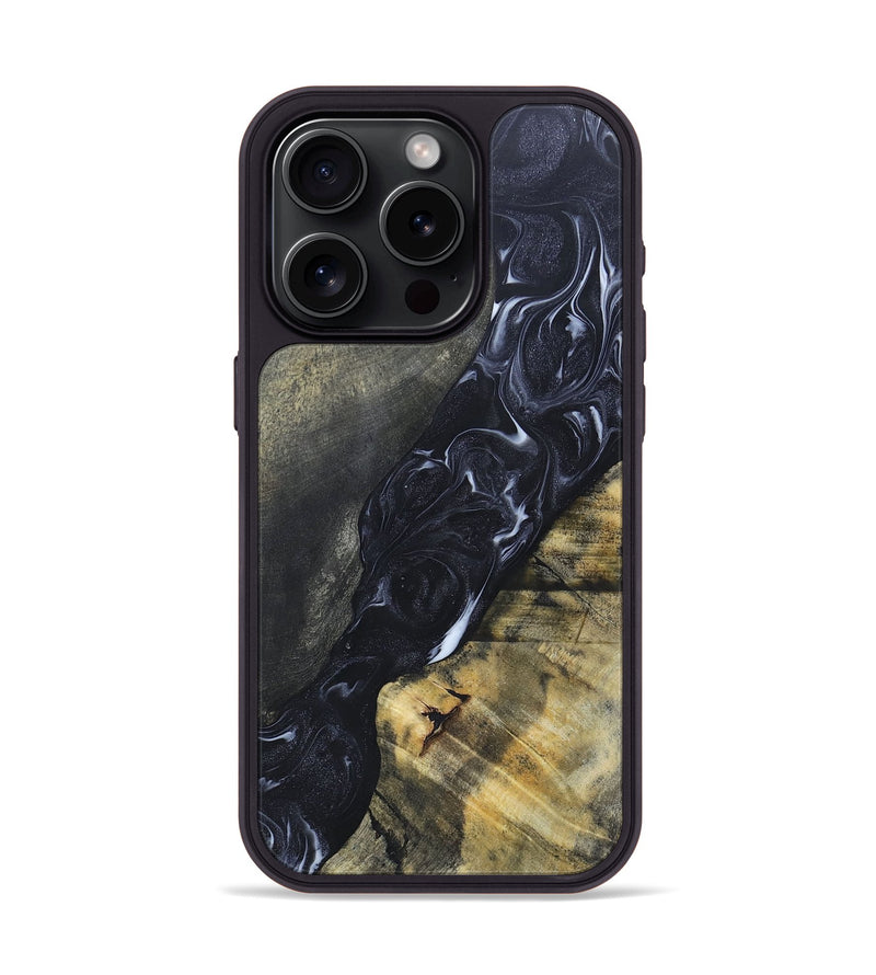iPhone 15 Pro Wood+Resin Phone Case - Alexandra (Black & White, 695946)