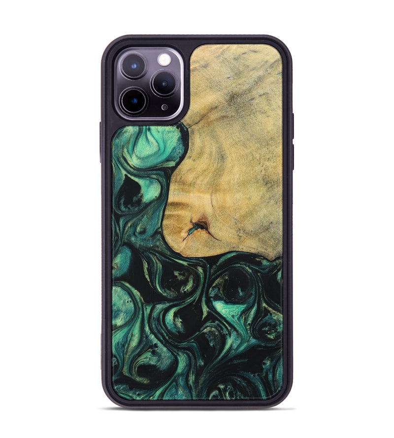 iPhone 11 Pro Max Wood+Resin Phone Case - Kira (Green, 696073)