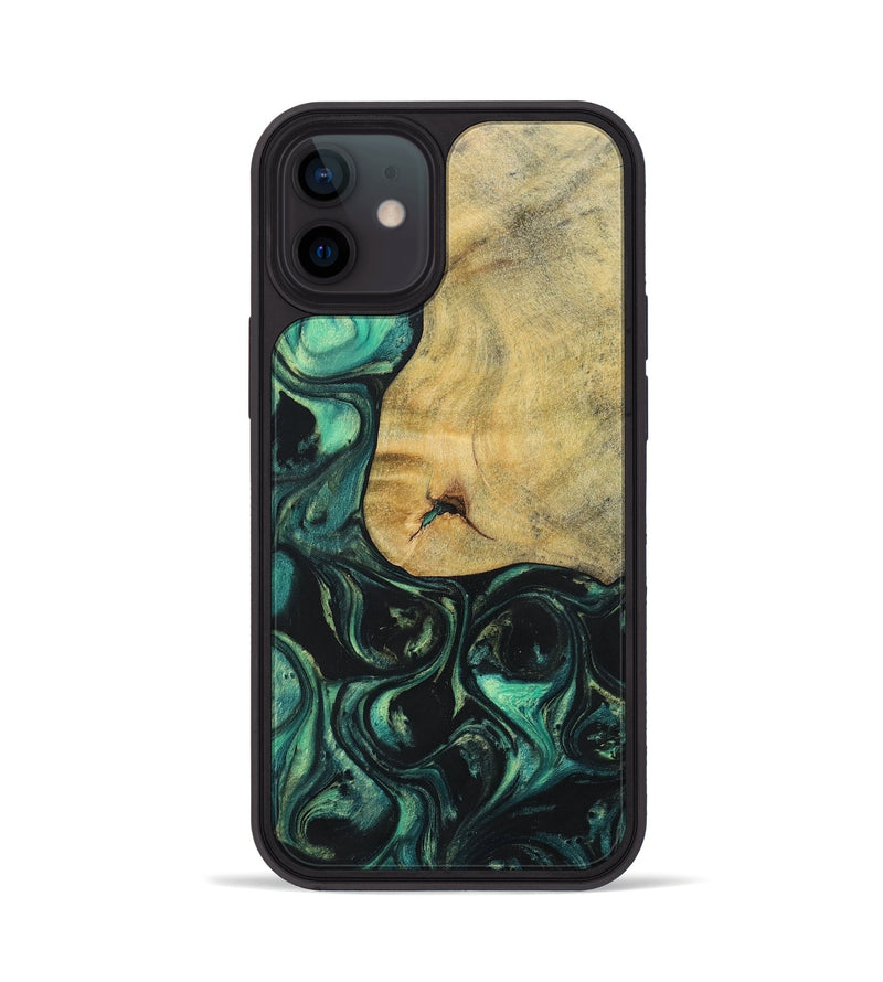 iPhone 12 Wood+Resin Phone Case - Kira (Green, 696073)