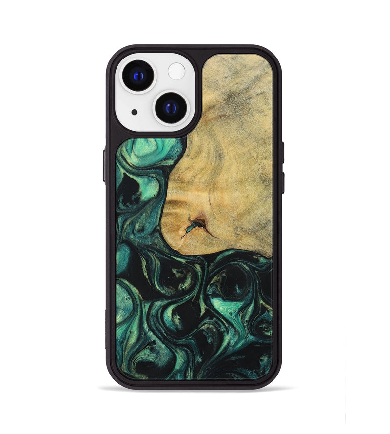 iPhone 13 Wood+Resin Phone Case - Kira (Green, 696073)