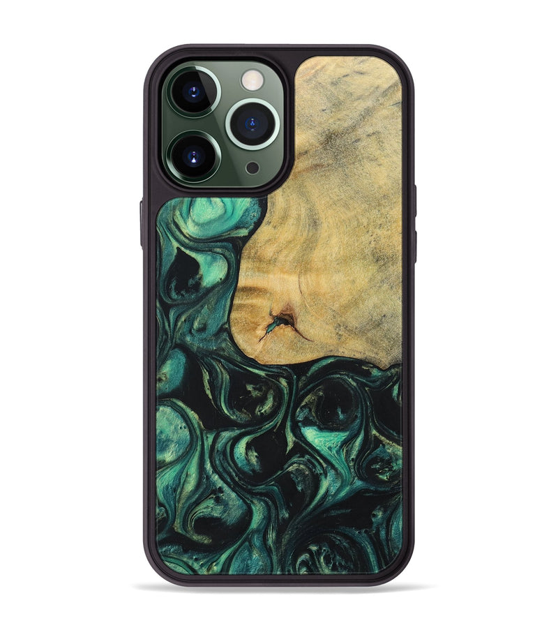 iPhone 13 Pro Max Wood+Resin Phone Case - Kira (Green, 696073)