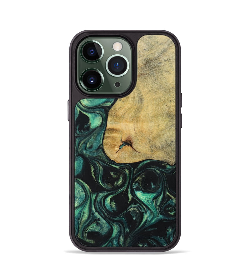 iPhone 13 Pro Wood+Resin Phone Case - Kira (Green, 696073)