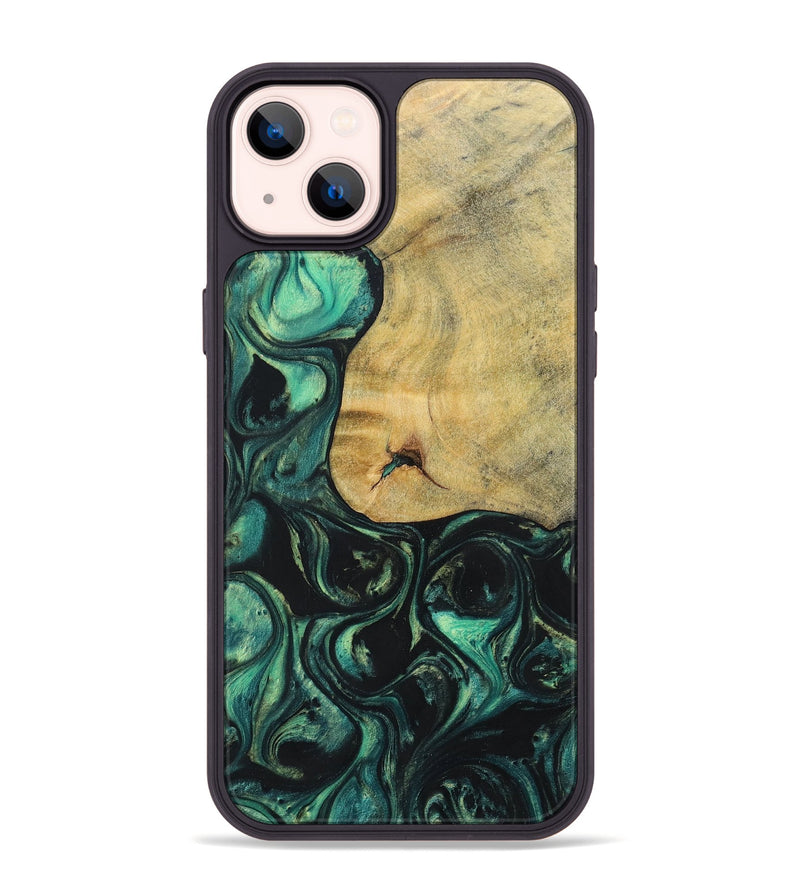 iPhone 14 Plus Wood+Resin Phone Case - Kira (Green, 696073)