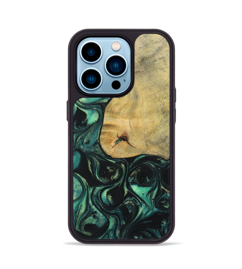 iPhone 14 Pro Wood+Resin Phone Case - Kira (Green, 696073)