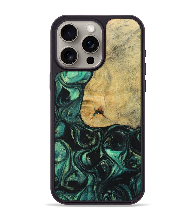 iPhone 15 Pro Max Wood+Resin Phone Case - Kira (Green, 696073)