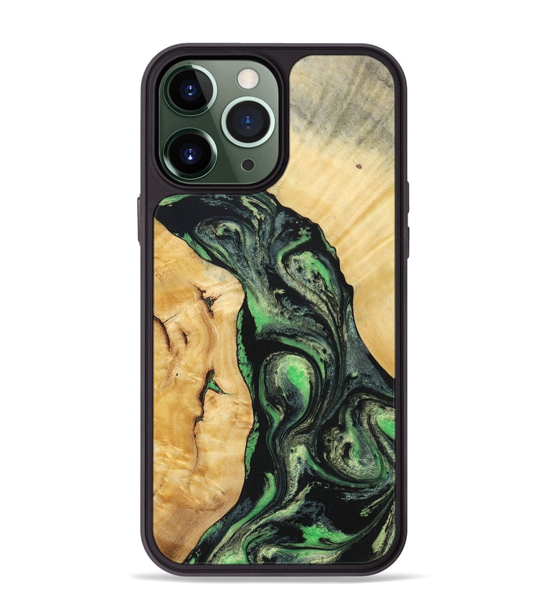 iPhone 13 Pro Max Wood+Resin Phone Case - Nevaeh (Green, 696074)