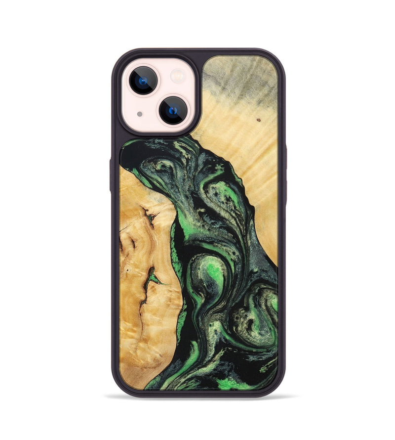 iPhone 14 Wood+Resin Phone Case - Nevaeh (Green, 696074)