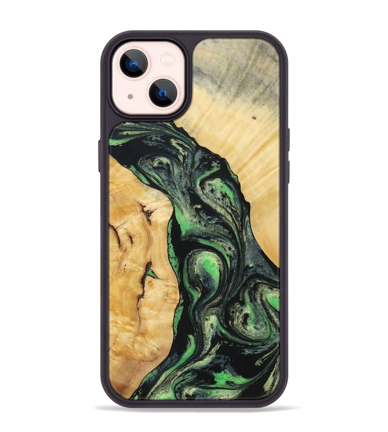 iPhone 14 Plus Wood+Resin Phone Case - Nevaeh (Green, 696074)