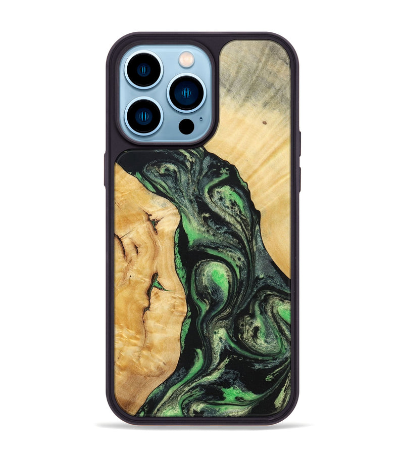 iPhone 14 Pro Max Wood+Resin Phone Case - Nevaeh (Green, 696074)