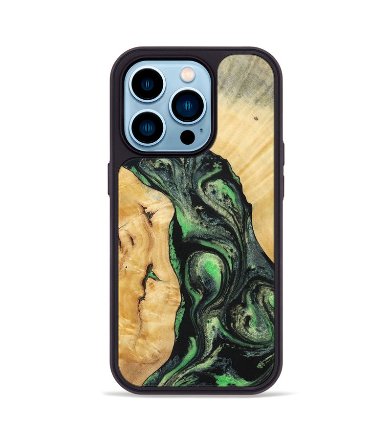 iPhone 14 Pro Wood+Resin Phone Case - Nevaeh (Green, 696074)