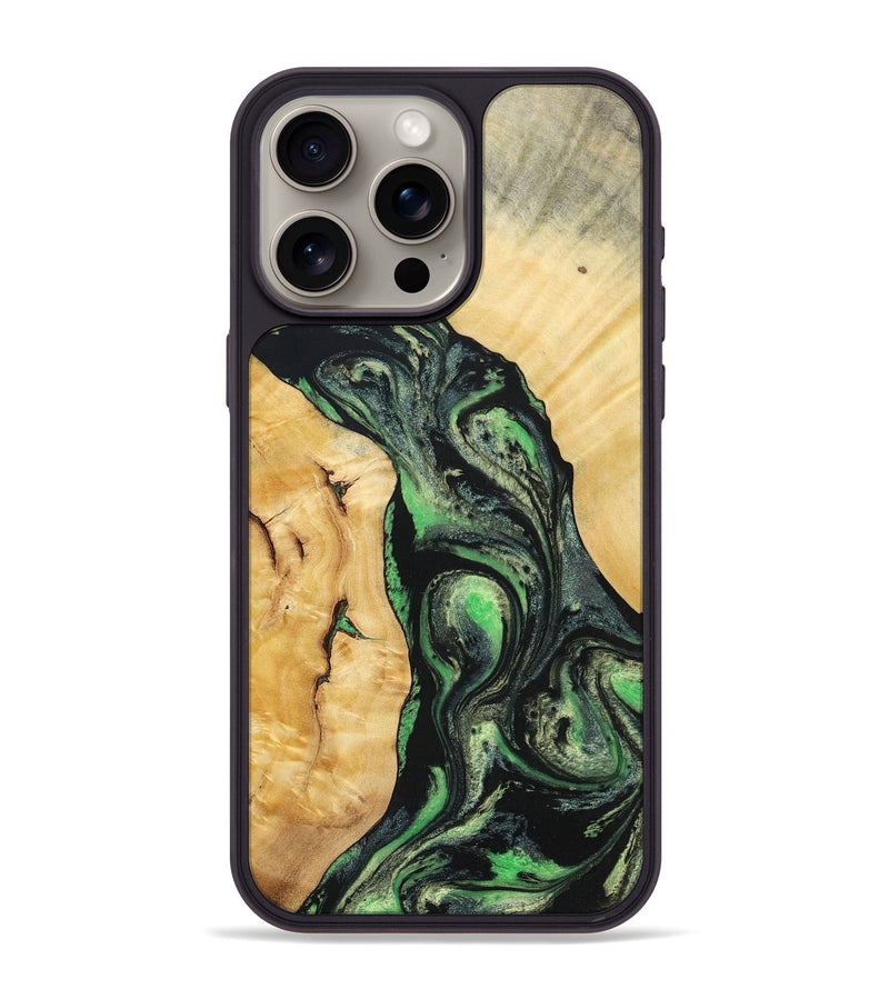 iPhone 15 Pro Max Wood+Resin Phone Case - Nevaeh (Green, 696074)