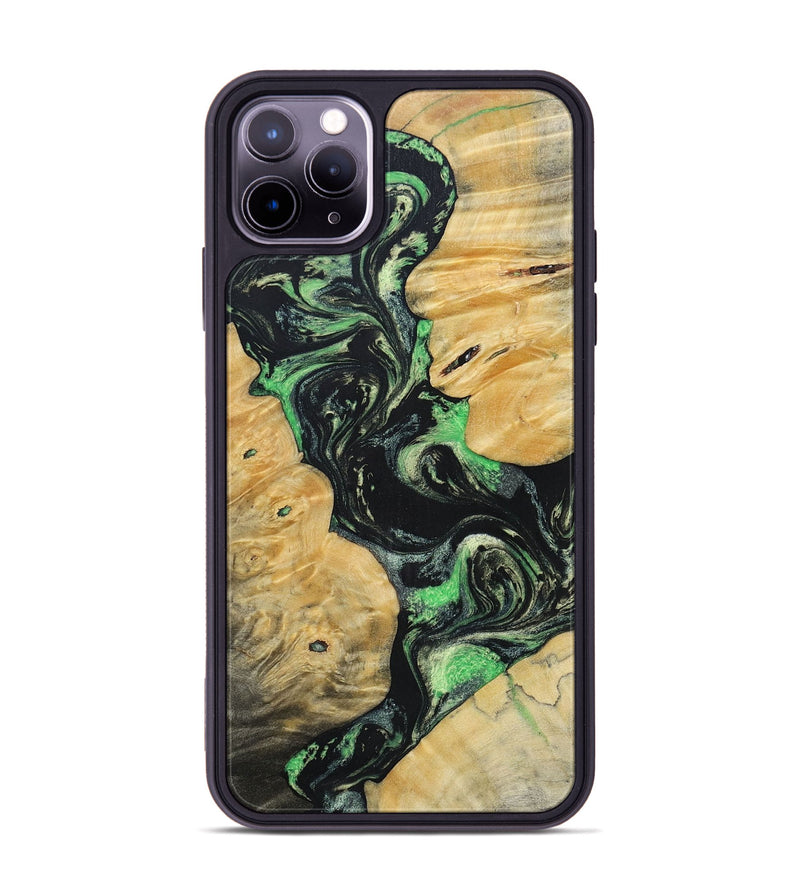 iPhone 11 Pro Max Wood+Resin Phone Case - Tasha (Green, 696076)