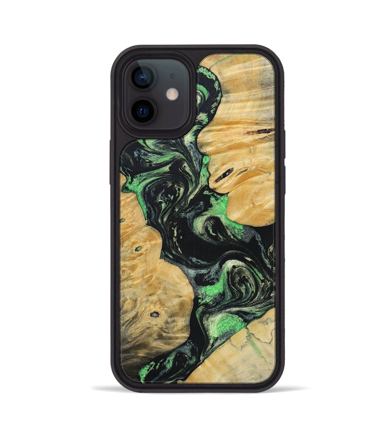 iPhone 12 Wood+Resin Phone Case - Tasha (Green, 696076)