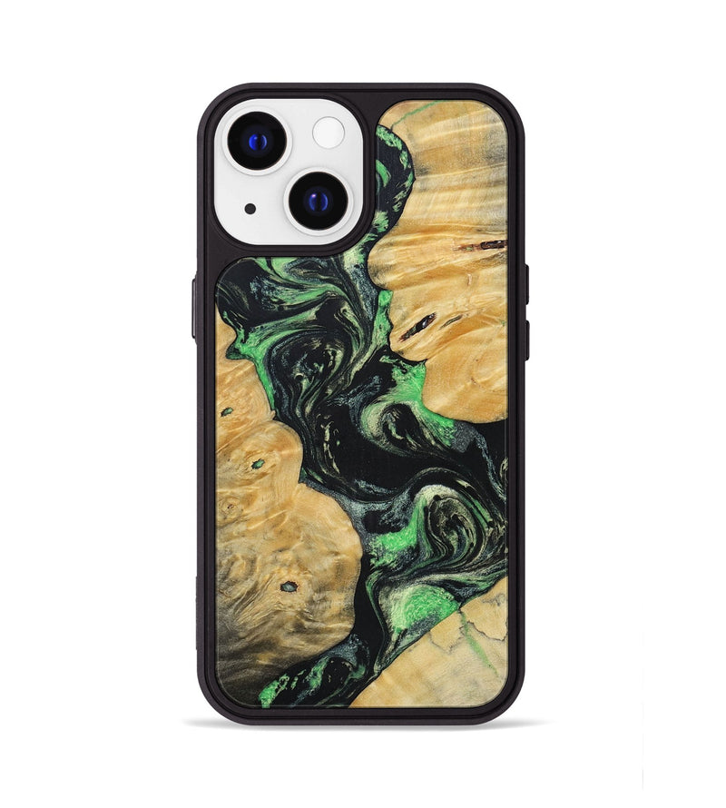 iPhone 13 Wood+Resin Phone Case - Tasha (Green, 696076)