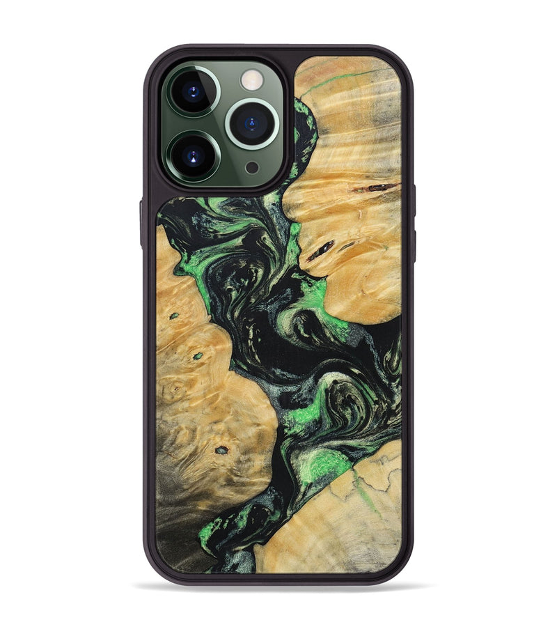 iPhone 13 Pro Max Wood+Resin Phone Case - Tasha (Green, 696076)