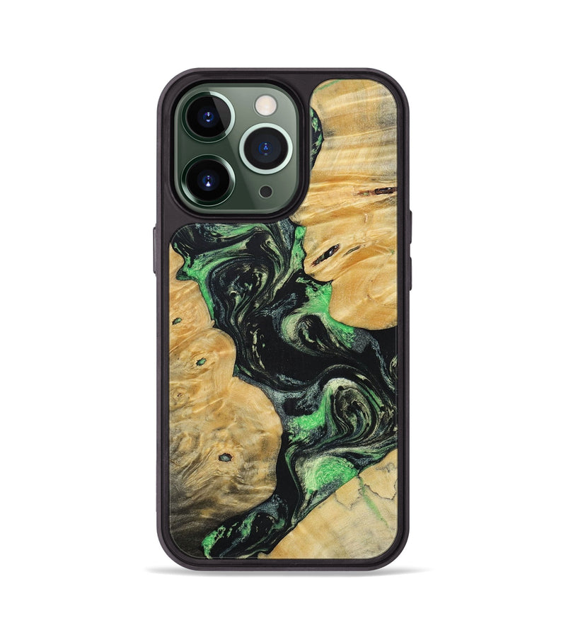 iPhone 13 Pro Wood+Resin Phone Case - Tasha (Green, 696076)