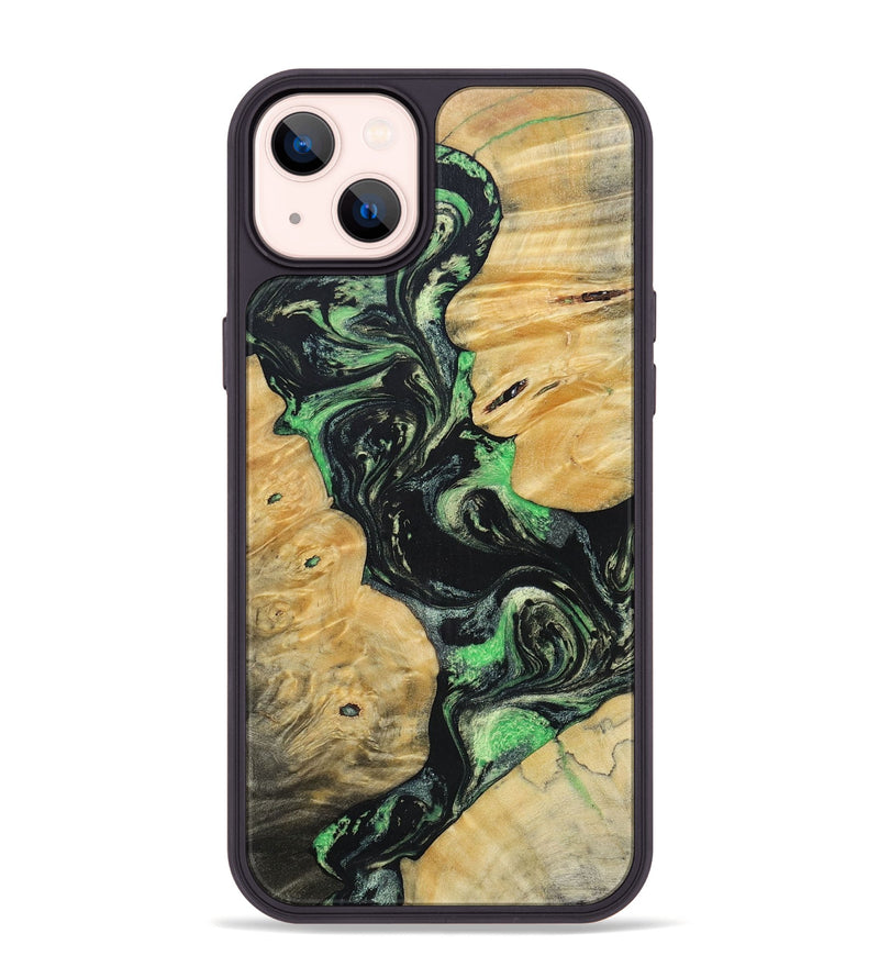 iPhone 14 Plus Wood+Resin Phone Case - Tasha (Green, 696076)