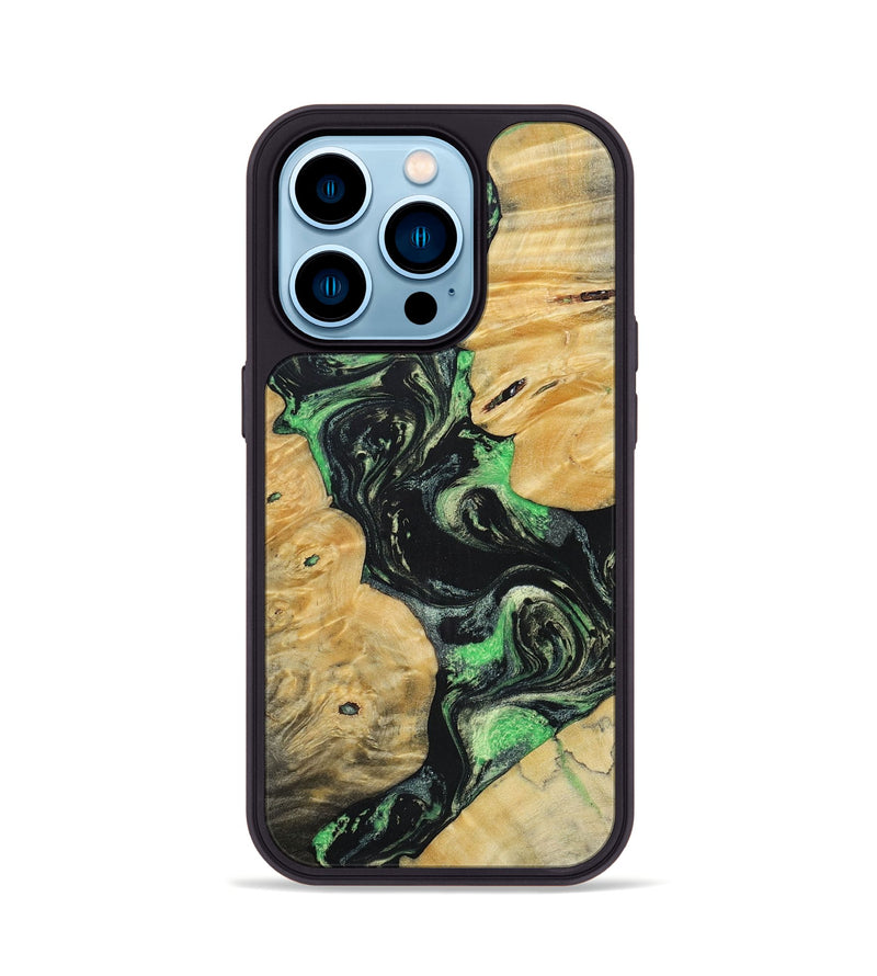 iPhone 14 Pro Wood+Resin Phone Case - Tasha (Green, 696076)