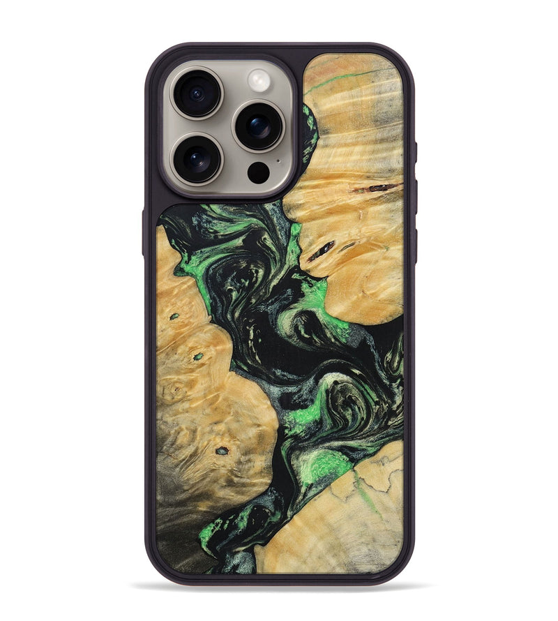 iPhone 15 Pro Max Wood+Resin Phone Case - Tasha (Green, 696076)