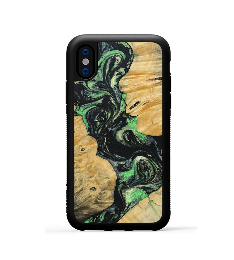 iPhone Xs Wood+Resin Phone Case - Tasha (Green, 696076)
