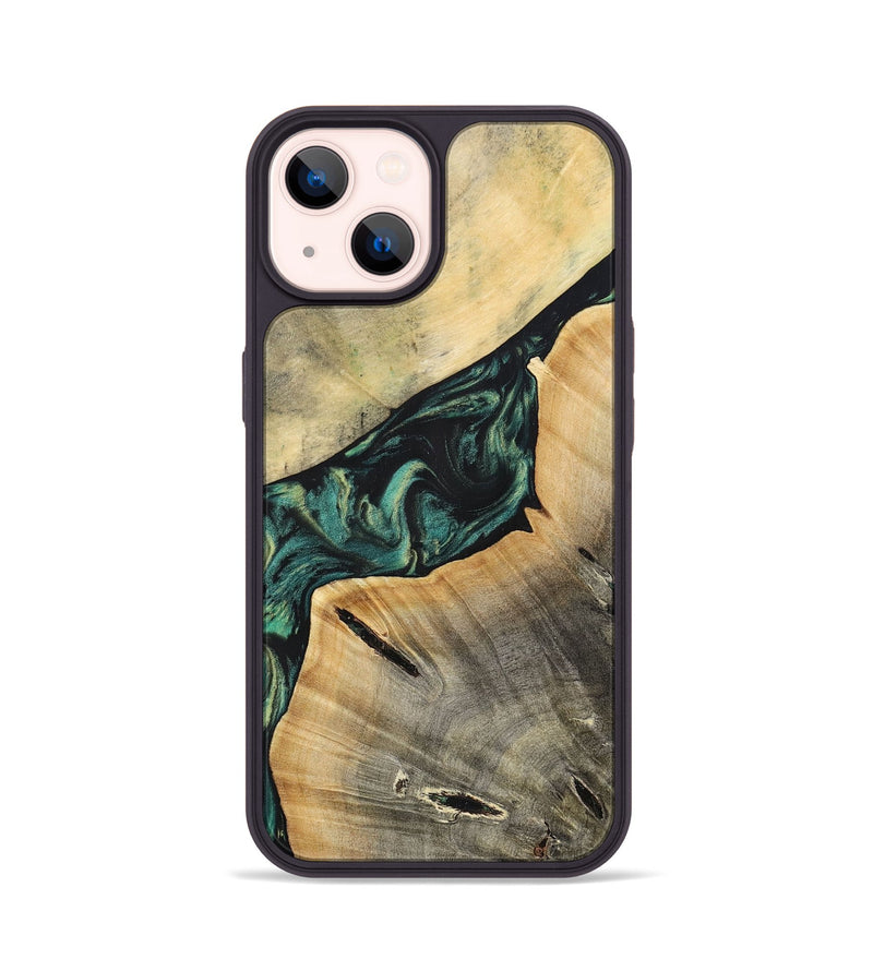 iPhone 14 Wood+Resin Phone Case - Braylen (Green, 696081)