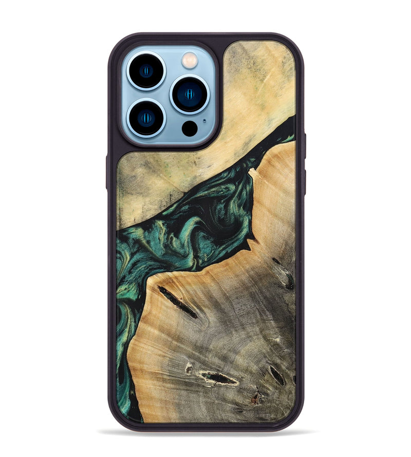iPhone 14 Pro Max Wood+Resin Phone Case - Braylen (Green, 696081)