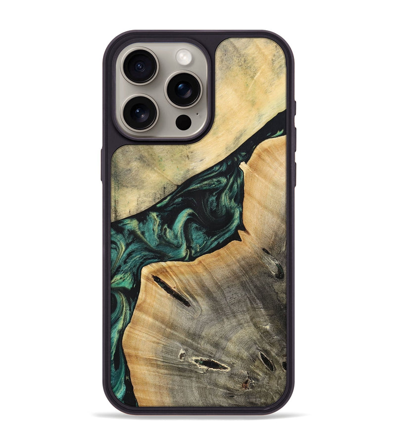 iPhone 15 Pro Max Wood+Resin Phone Case - Braylen (Green, 696081)