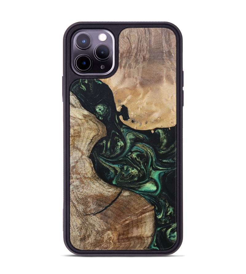 iPhone 11 Pro Max Wood+Resin Phone Case - Gretchen (Green, 696082)