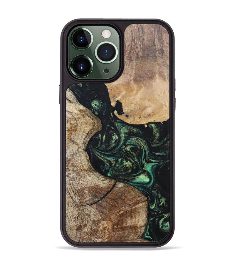 iPhone 13 Pro Max Wood+Resin Phone Case - Gretchen (Green, 696082)